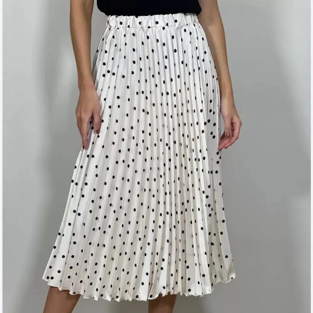 Vintage Pleated Midi Skirt Sz Medium Polka Dot Modest Cottagecore Classic Retro